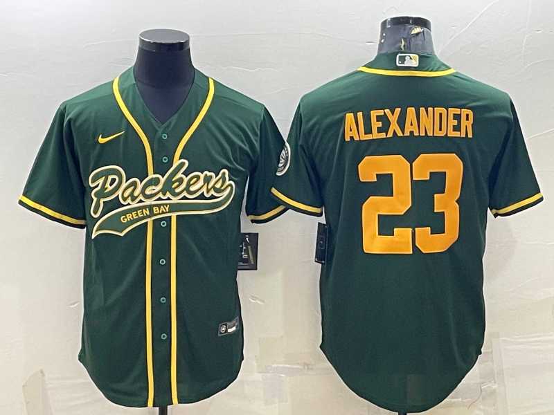 Mens Green Bay Packers #23 Jaire Alexander Green Gold With Patch Cool Base Stitched Baseball Jersey